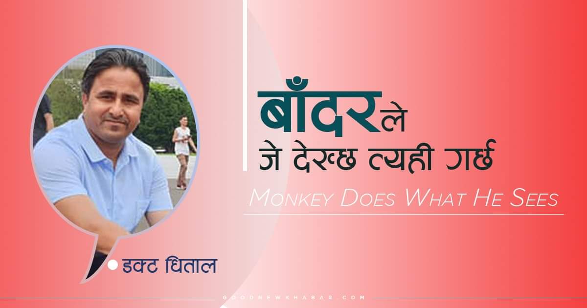 बादरले जे देख्छ त्यही गर्छ ( Monkey does what he sees)